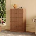 Fluted 5-Drawer Tall Dresser, Modern Bedroom Chest with Rounded Edges, Wood Finish Storage Furniture for Bedroom, Living Room & Hallway