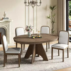 Extendable Dining Table Set for 6 with 4 Upholstered Chairs, Rustic Farmhouse Kitchen Table Set with Distressed Finish