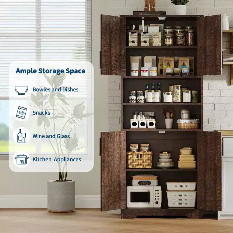 Armadio alto con ante in vetro, ripiani regolabili e cassetto, mobiletto a colonna indipendente anti-ribaltamento per bagno, cucina, soggiorno