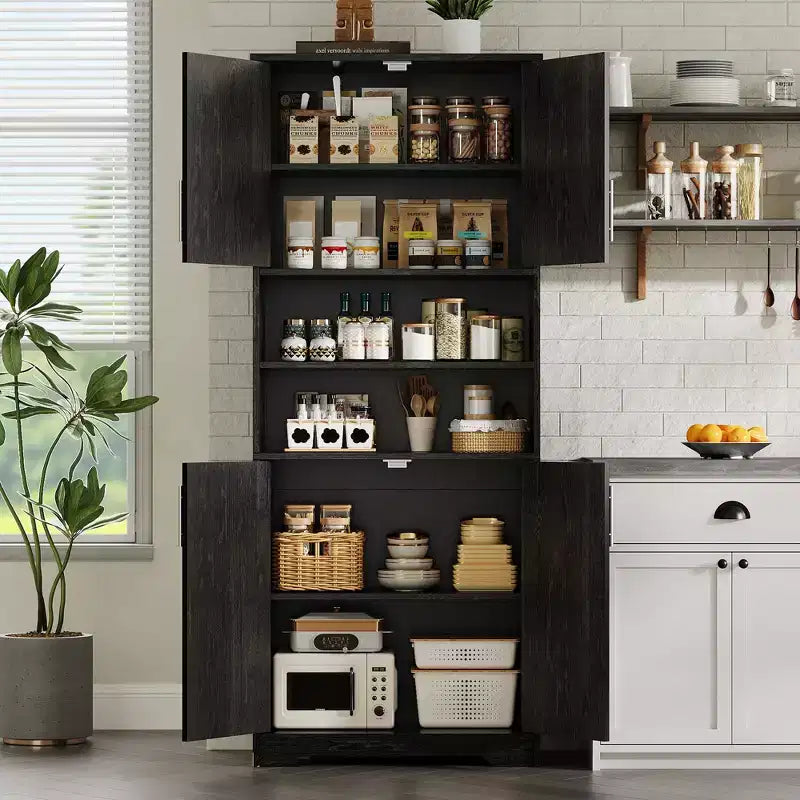 Armadio alto con ante in vetro, ripiani regolabili e cassetto, mobiletto a colonna indipendente anti-ribaltamento per bagno, cucina, soggiorno