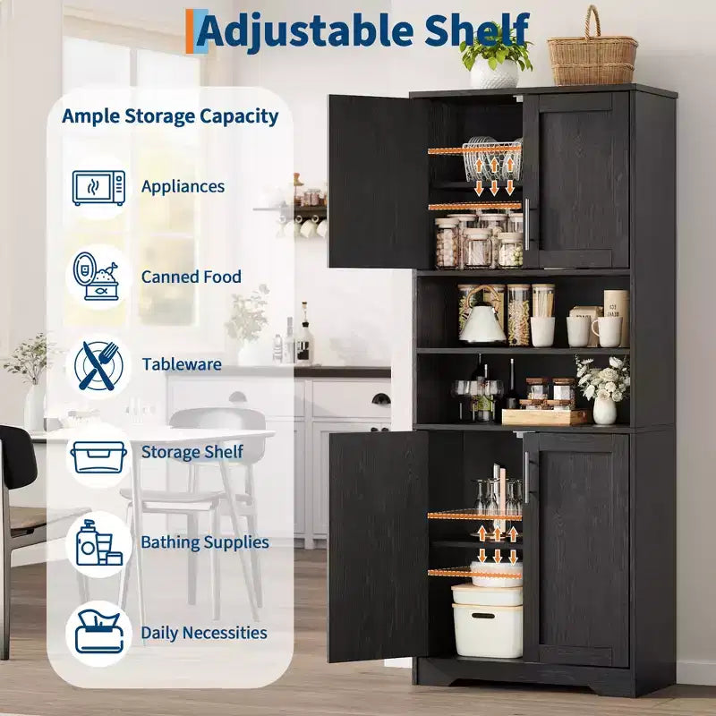 Armadio alto con ante in vetro, ripiani regolabili e cassetto, mobiletto a colonna indipendente anti-ribaltamento per bagno, cucina, soggiorno
