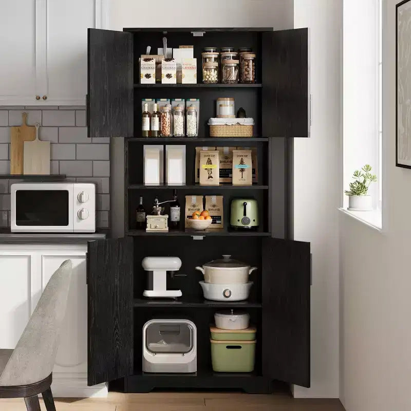 Armadio alto con ante in vetro, ripiani regolabili e cassetto, mobiletto a colonna indipendente anti-ribaltamento per bagno, cucina, soggiorno