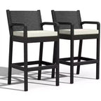 Outdoor Bar Stools Set of 2, Armrests and Cushions, Comfortable Seating, All-Weather Barstools, for Balcony, Garden, Pool, Deck