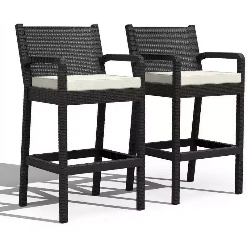 Outdoor Bar Stools Set of 2, Armrests and Cushions, Comfortable Seating, All-Weather Barstools, for Balcony, Garden, Pool, Deck