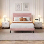 GustoWave Upholstered Velvet Bed Frame with Headboard No Box Spring Needed, Noise-Free