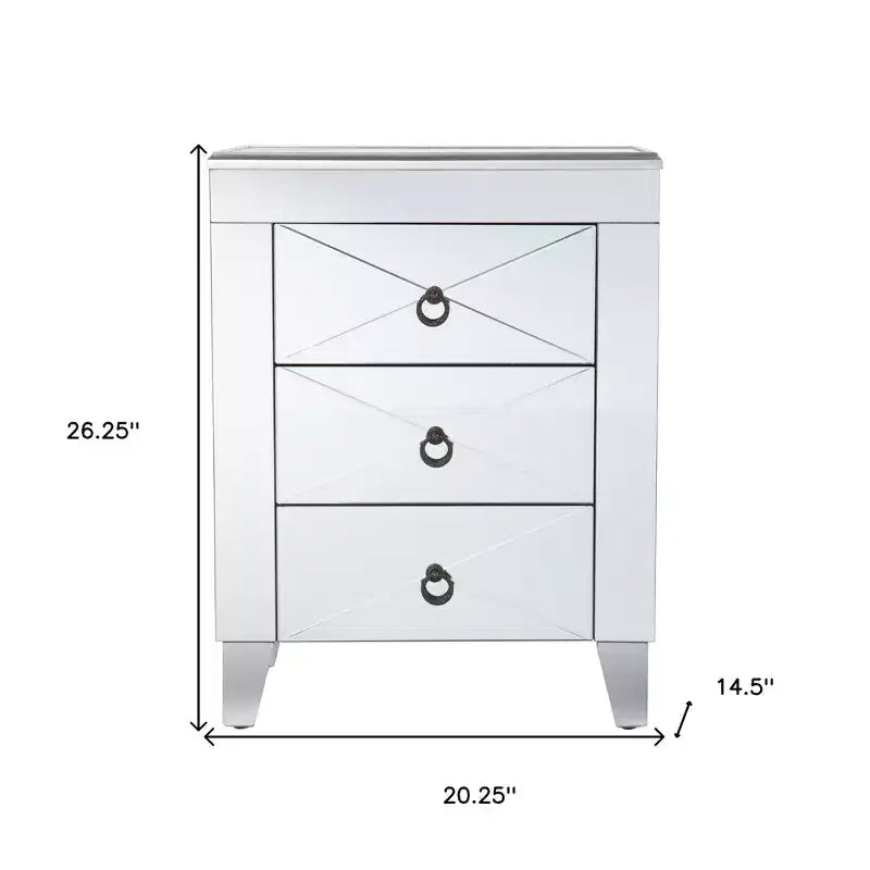 Tavolino laterale color argento da 26" con tre cassetti
