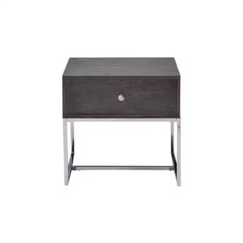 HomeRoots 22 Chrome And Gray Oak Manufactured Wood Rectangular End Table With Drawer