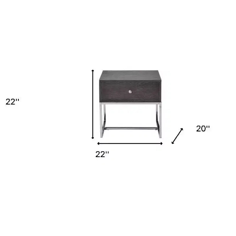 Tavolino 22" cromato e rovere grigio con cassetto