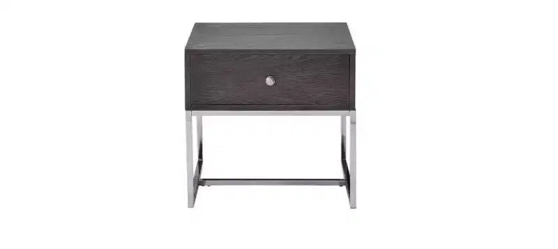 Tavolino 22" cromato e rovere grigio con cassetto