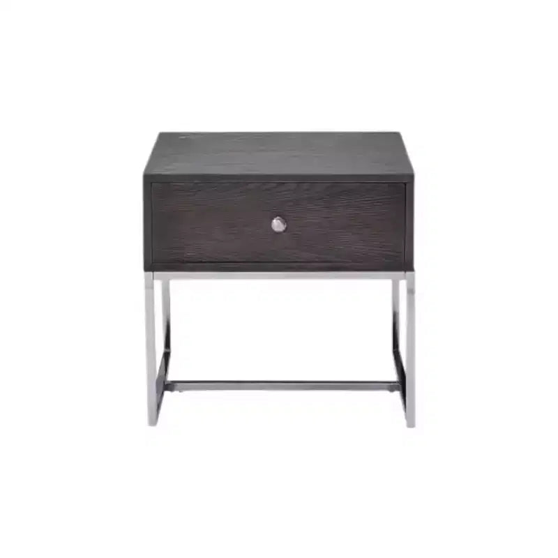 Tavolino 22" cromato e rovere grigio con cassetto