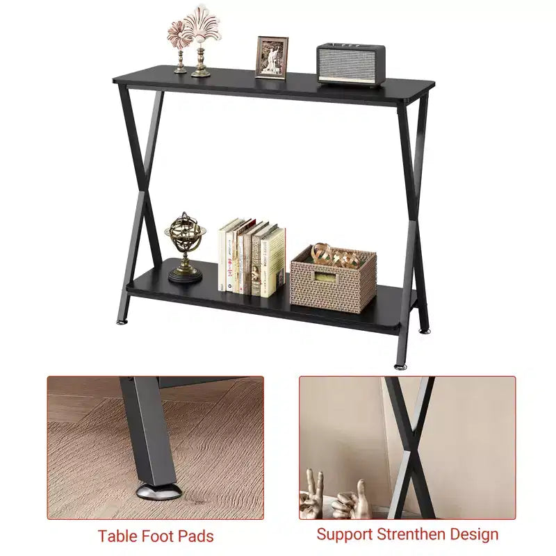 Tavolino Console Stretto con Ripiani a 2 Livelli, Struttura in Metallo, per Ingresso, Corridoio, Soggiorno