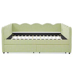 Daybed Queen Size in Gingham con Struttura Ondulata, 2 Cassetti Contenitori e Porta USB, Rivestito in Lino