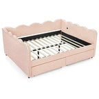 Daybed Queen Size in Gingham con Struttura Ondulata, 2 Cassetti Contenitori e Porta USB, Rivestito in Lino