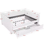 Daybed Queen Size in Gingham con Struttura Ondulata, 2 Cassetti Contenitori e Porta USB, Rivestito in Lino