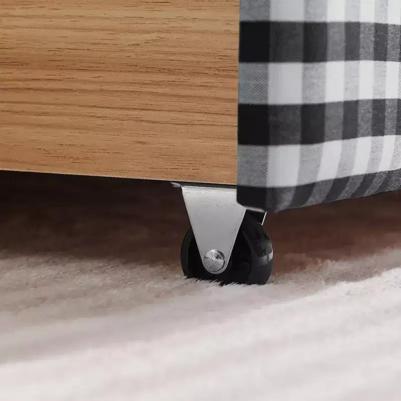 Daybed Queen Size in Gingham con Struttura Ondulata, 2 Cassetti Contenitori e Porta USB, Rivestito in Lino