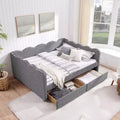 Queen Size Gingham Daybed, Adorable Wave Shaped Bed Frame with 2 Drawers, USB Port, Linen Fabric - ModernLuxe
