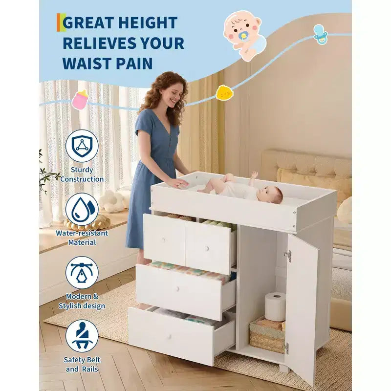 Cassettiera Fasciatoio con 2 Cassetti e Vano a Giorno