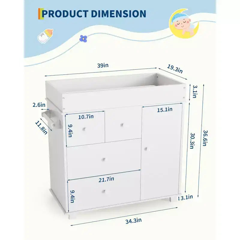 Cassettiera Fasciatoio con 2 Cassetti e Vano a Giorno
