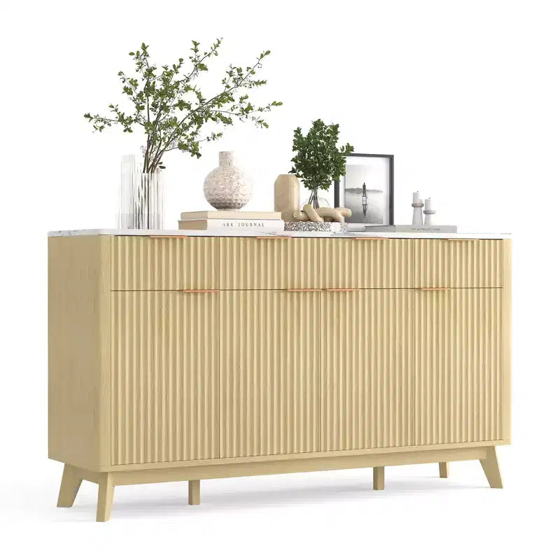 Madia/Buffet da fattoria da 60" con cassetti, ripiani regolabili e pannelli in legno scanalato