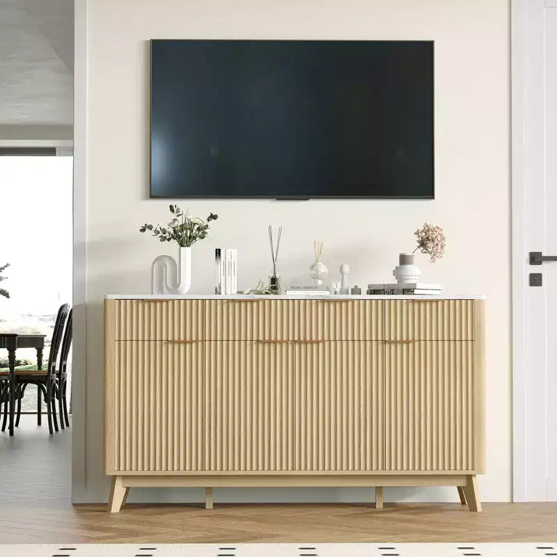 Madia/Buffet da fattoria da 60" con cassetti, ripiani regolabili e pannelli in legno scanalato