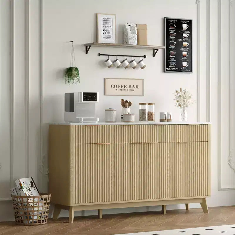 Madia/Buffet da fattoria da 60" con cassetti, ripiani regolabili e pannelli in legno scanalato