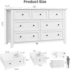 Comò a 7 cassetti da 54" con pomelli in metallo e gambe in legno