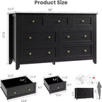 Comò a 7 cassetti da 54" con pomelli in metallo e gambe in legno