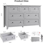 Comò a 7 cassetti da 54" con pomelli in metallo e gambe in legno