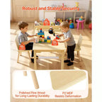 Tavolo e sedie per bambini con mobiletto contenitore, scrivania da gioco in legno con 2 sedie, legno chiaro
