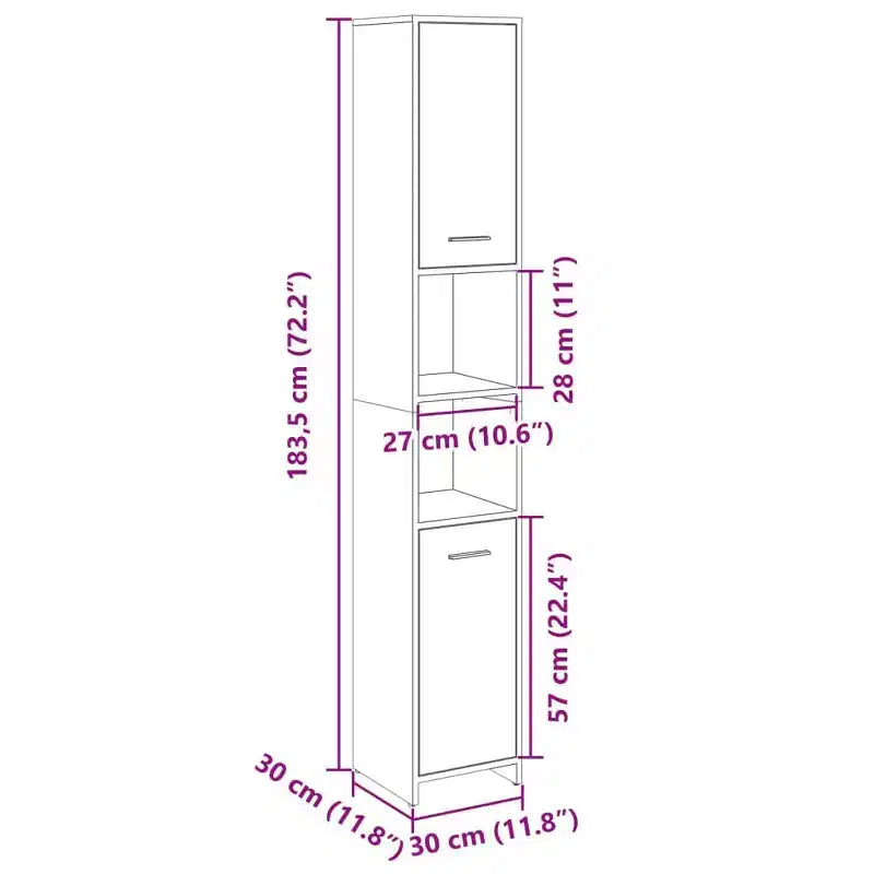 Mobiletto stretto per bagno – Rovere Sonoma, legno multistrato